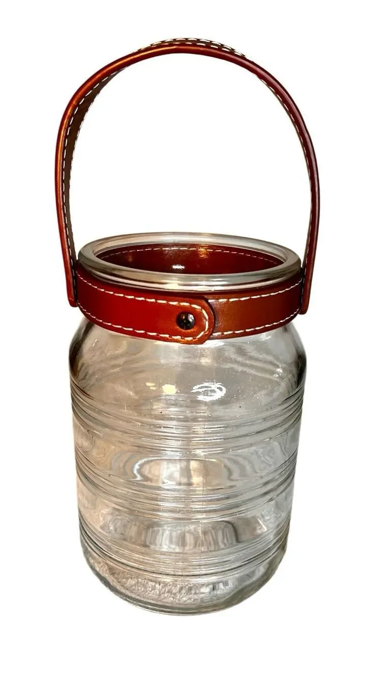 Large Tealight Glass Jar Lantern w/ Leather Handle